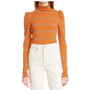 Veronica Beard Cedar Orange and Brown Striped Turtleneck